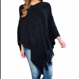 LAST ONE ! Black Fringe Poncho, OS NWT